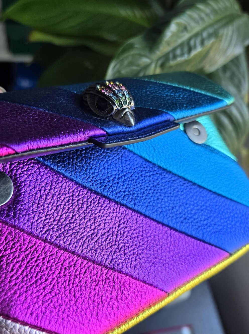 Kurt Geiger Rainbow Chevron Leather Crossbody Bag - Pink Purple Blue Teal Yellow - Picture 8 of 12